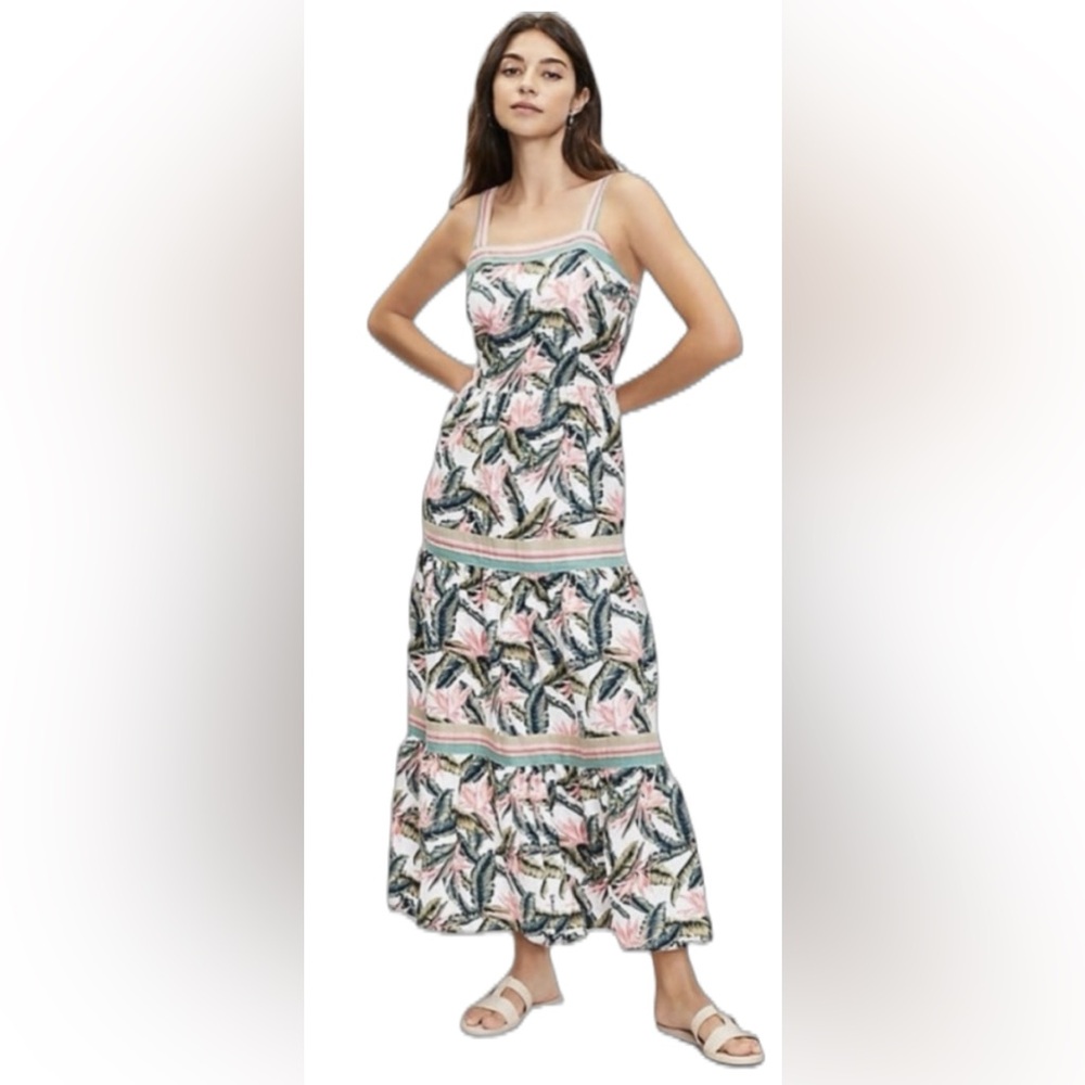 Loft Linen Blend Tropical Print Maxi Dress size 4